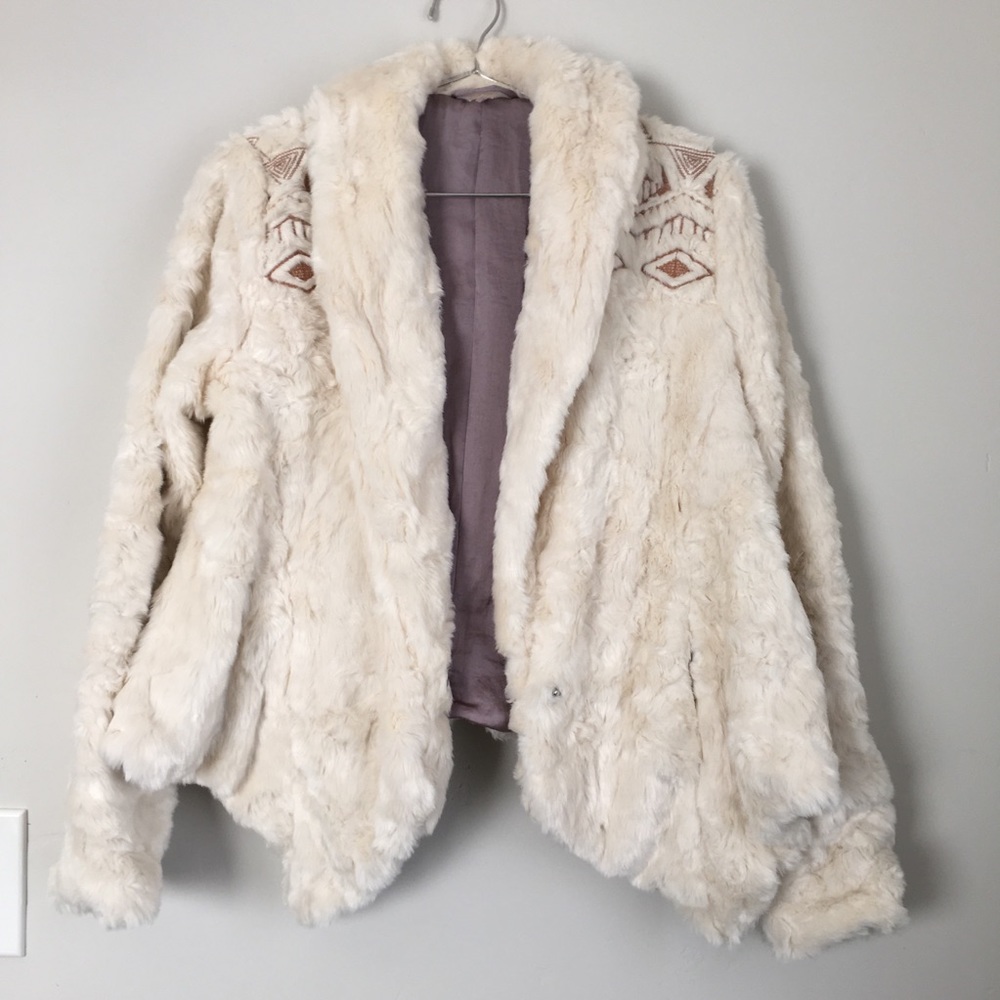 FREE PEOPLE Embroidered Cascade Fur Jacket Sz S - Picture 5 of 9